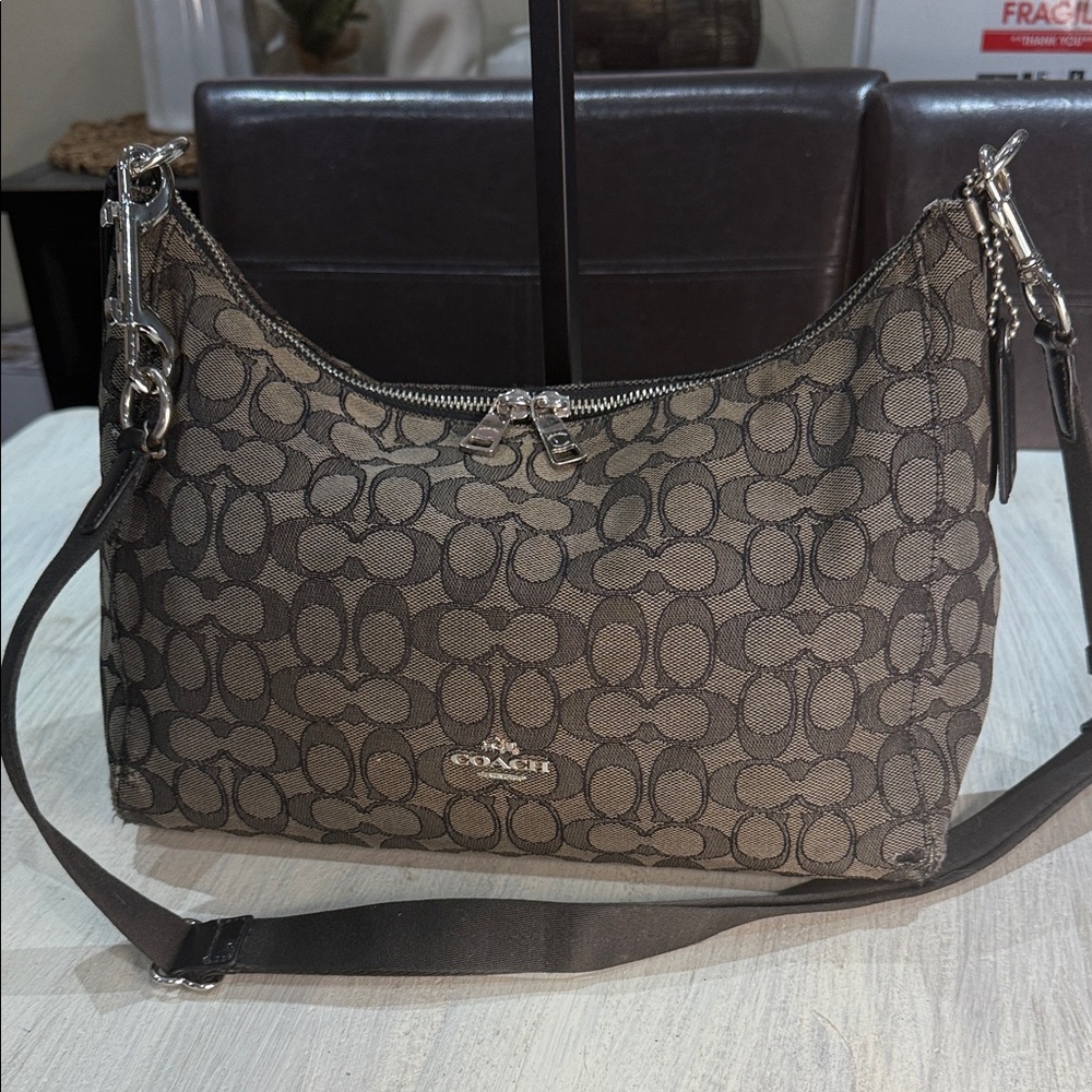 Coach Signature Jacquard Shoulder Bag in Brown